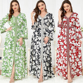 Muslim Fashion Women's Wear Print Stitching Abaya Robe Dress - Hiychic