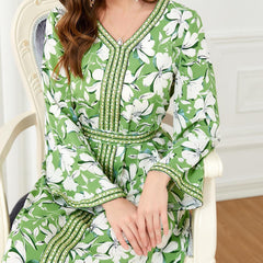 Muslim Fashion Women's Wear Print Stitching Abaya Robe Dress - Hiychic
