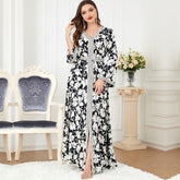 Muslim Fashion Women's Wear Print Stitching Abaya Robe Dress - Hiychic