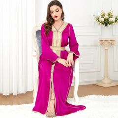 Muslim FashionDress V-neck Abaya Robe - Hiychic