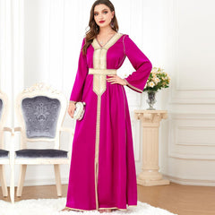 Muslim FashionDress V-neck Abaya Robe - Hiychic