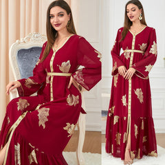 Muslim Islamic Long Dress Spring/Summer Fashion Long Sleeve Bronzing Dress - Hiychic