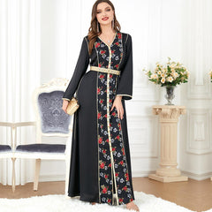 Muslim Islamic Maxi Dress Arab V-neck Embroidered Dress 3282 - Hiychic