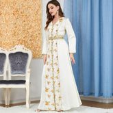 Muslim Islamic Maxi Dress Arab V-neck Embroidered Dress 3282 - Hiychic