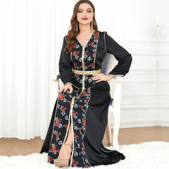 Muslim Islamic Maxi Dress Arab V-neck Embroidered Dress 3282 - Hiychic