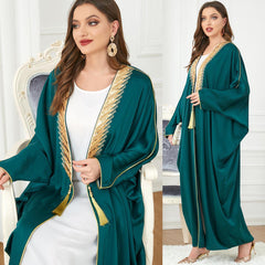 Muslim Middle East Loose Batwing Sleeve Dress Dark Green 3211 - Hiychic