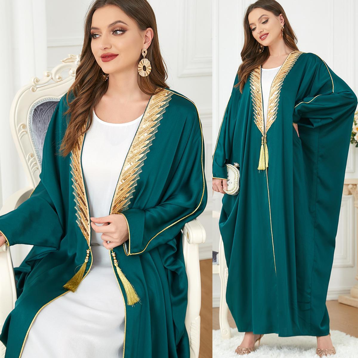 Muslim Middle East Loose Batwing Sleeve Dress Dark Green 3211 - Hiychic