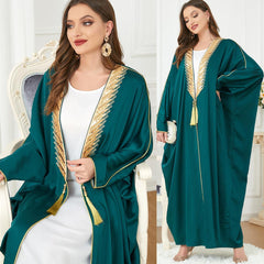 Muslim Middle East Loose Batwing Sleeve Dress Dark Green 3211 - Hiychic