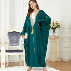 Muslim Middle East Loose Batwing Sleeve Dress Dark Green 3211 - Hiychic