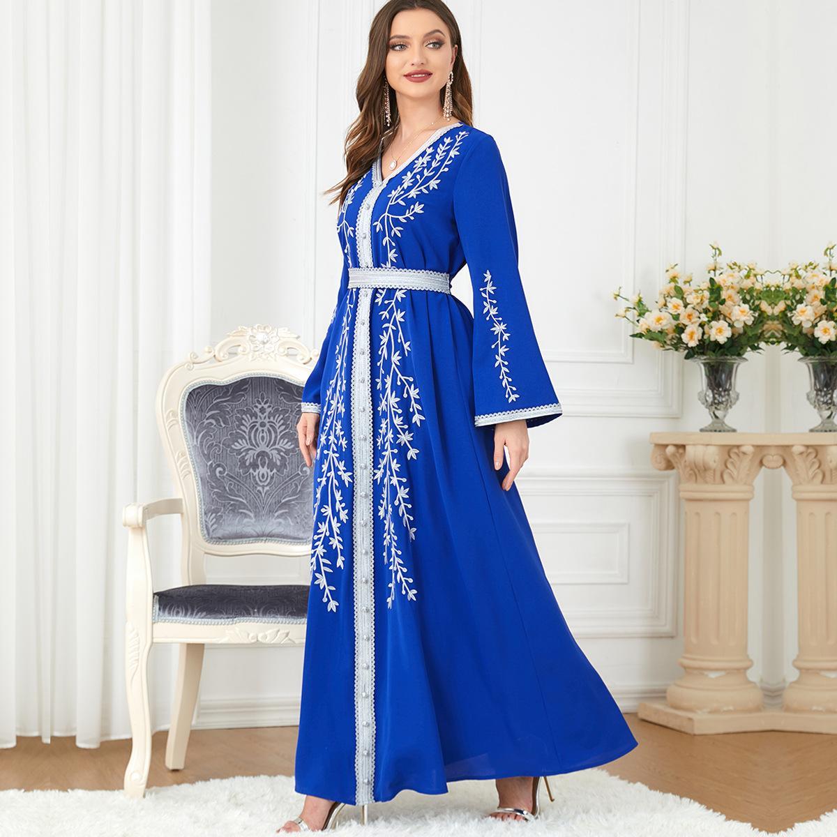 Muslim Robe Loose Embroidered Dress Long Sleeve Dress 3144 - Hiychic