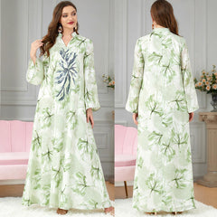 Muslim Robe Patchwork Abaya Printed Dress 3191 - Hiychic