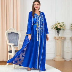 Muslim Robe V-neck Two-Piece Suit Abaya Dress 3236 - Hiychic