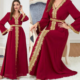 Muslim Solid Color Stitching Loose Embroidered Abaya Dress 3252 - Hiychic