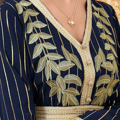 Muslim V-neck Embroidery Abaya Dress 3139 - Hiychic
