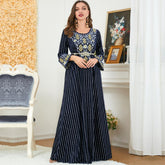 Muslim Women's Wear Robe Bronzing Fabric Embroidered Crew Neck Dress 3261 - Hiychic