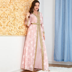 Two-Piece Arab Robe Abaya Women's V-neck Long Sleeve Dress - Hiychic
