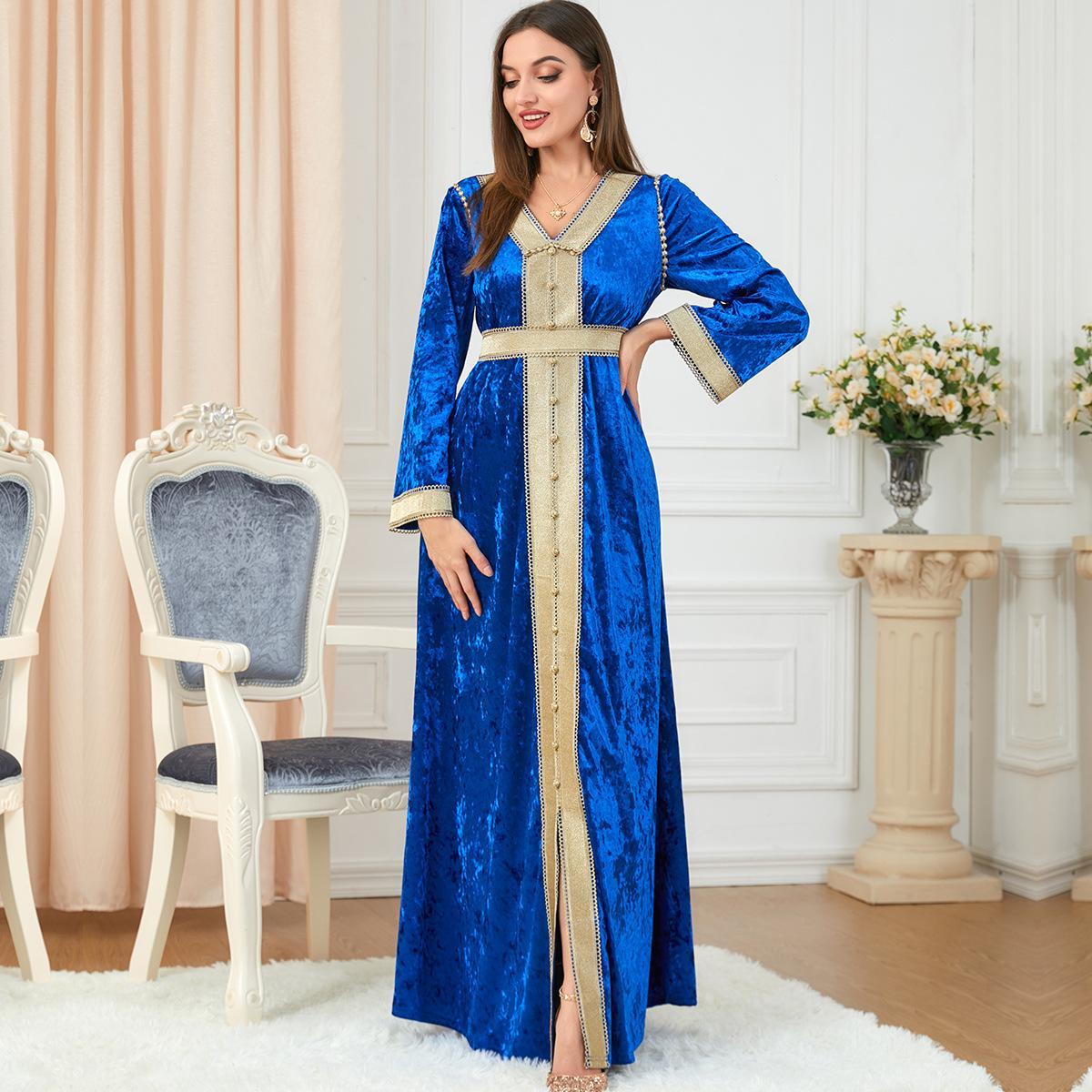 Muslim High-End Pleuche Age Solid Dress