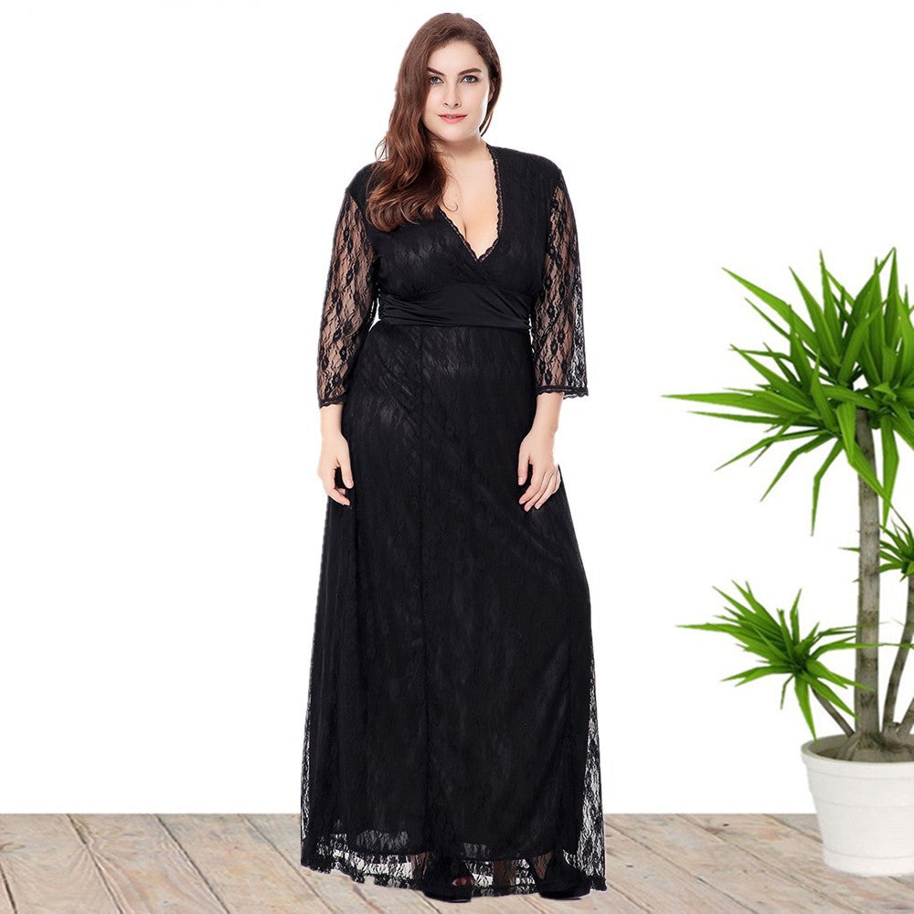 Plus Size 3XL-5XL Evening Dress Black Lace Dress SQ055