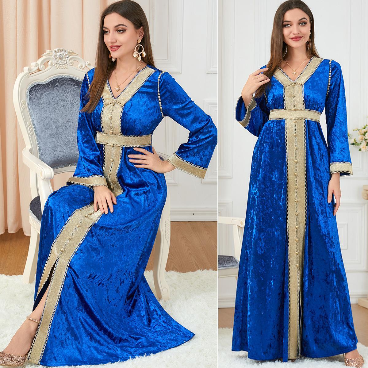 Muslim High-End Pleuche Age Solid Dress