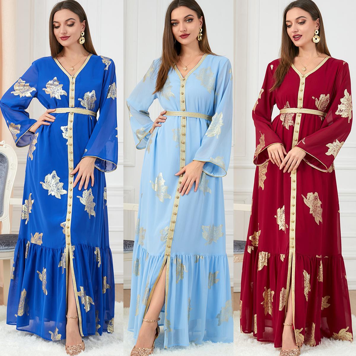 _Gift_Muslim Islamic Long Dress Spring/Summer Fashion Long Sleeve Bronzing Dress - Hiychic