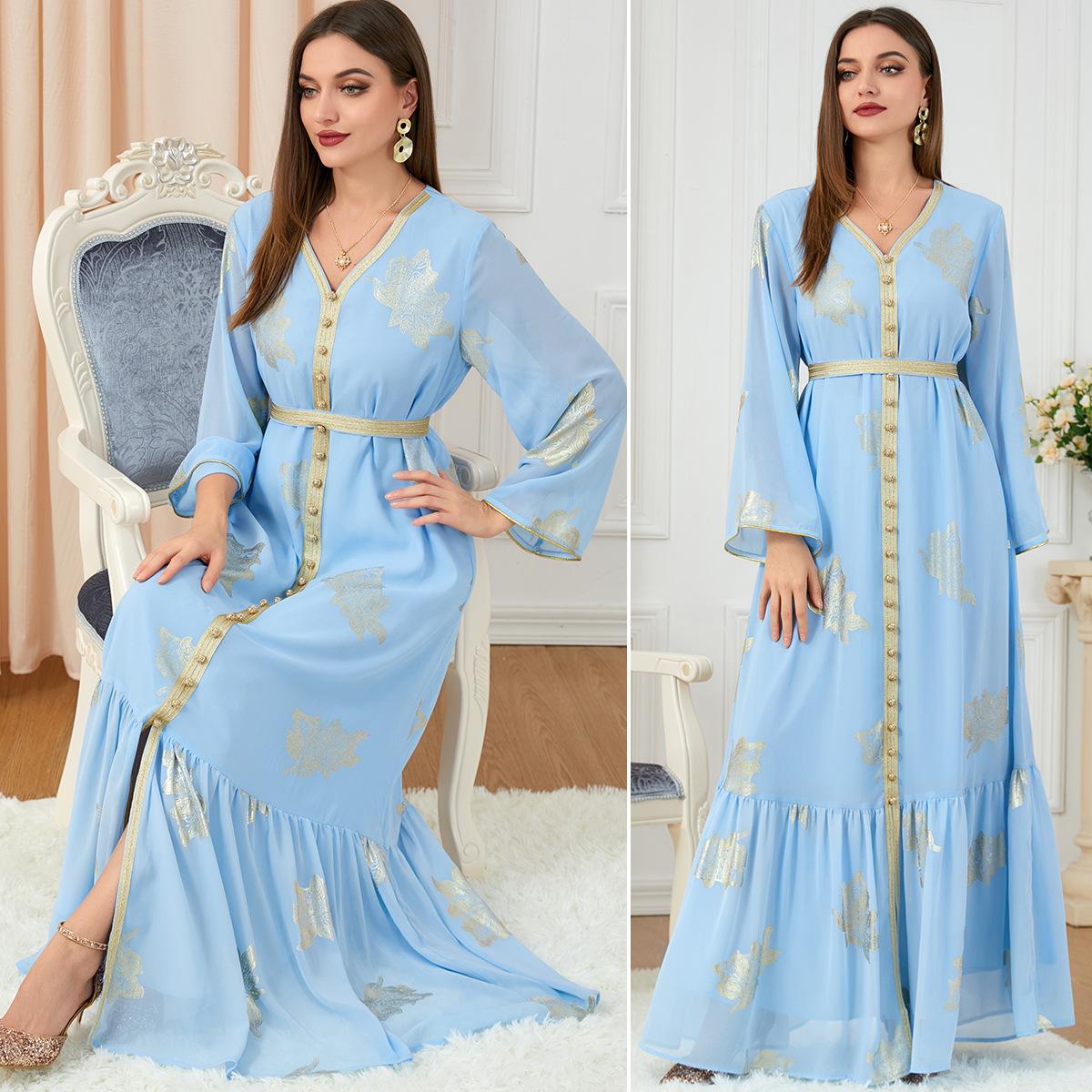 _Gift_Muslim Islamic Long Dress Spring/Summer Fashion Long Sleeve Bronzing Dress - Hiychic