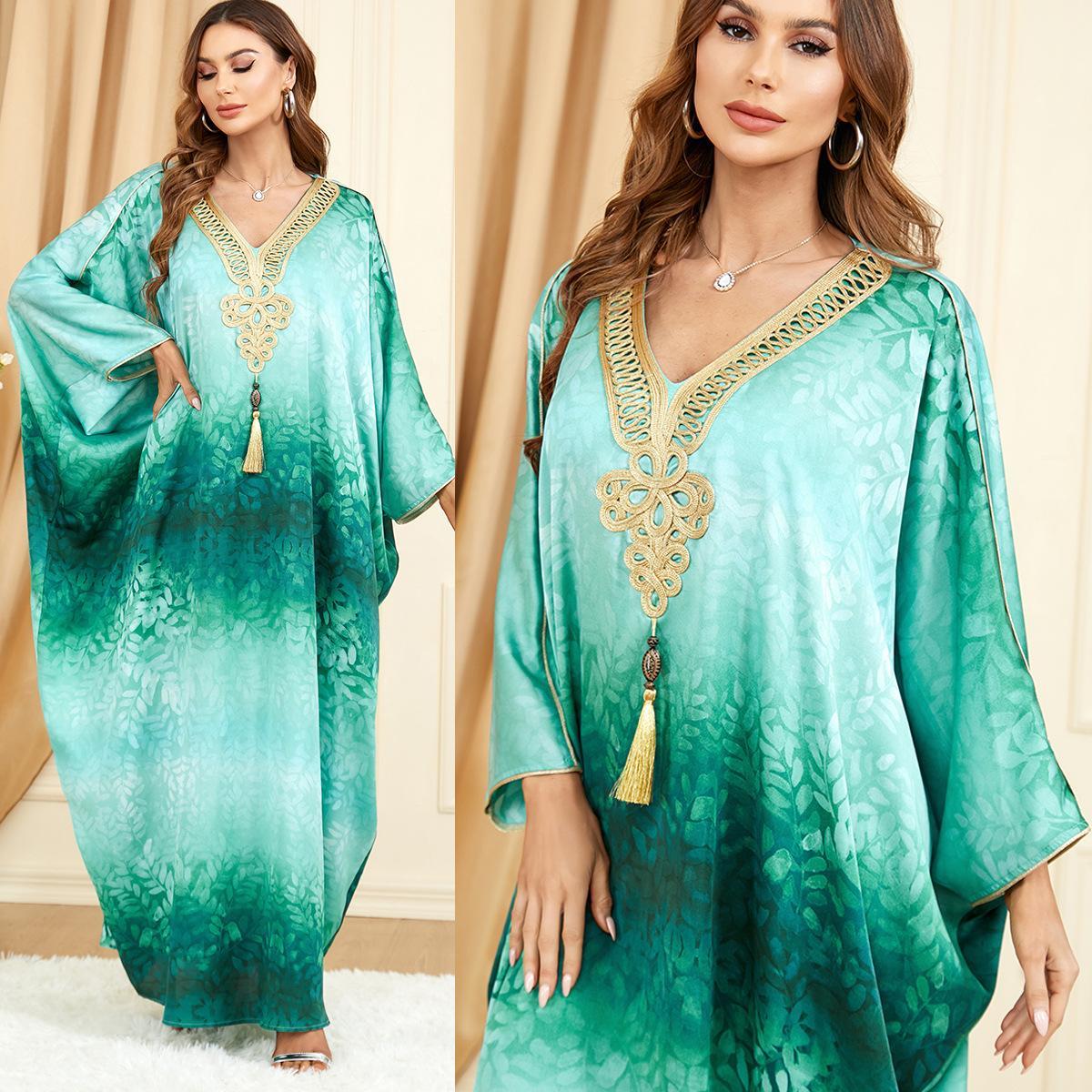 Muslim Abaya Batwing Sleeve Print Loose Dress 3298. - Hiychic