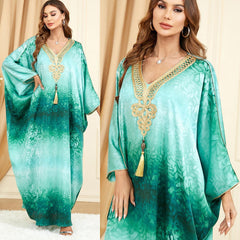 Muslim Abaya Batwing Sleeve Print Loose Dress 3298. - Hiychic