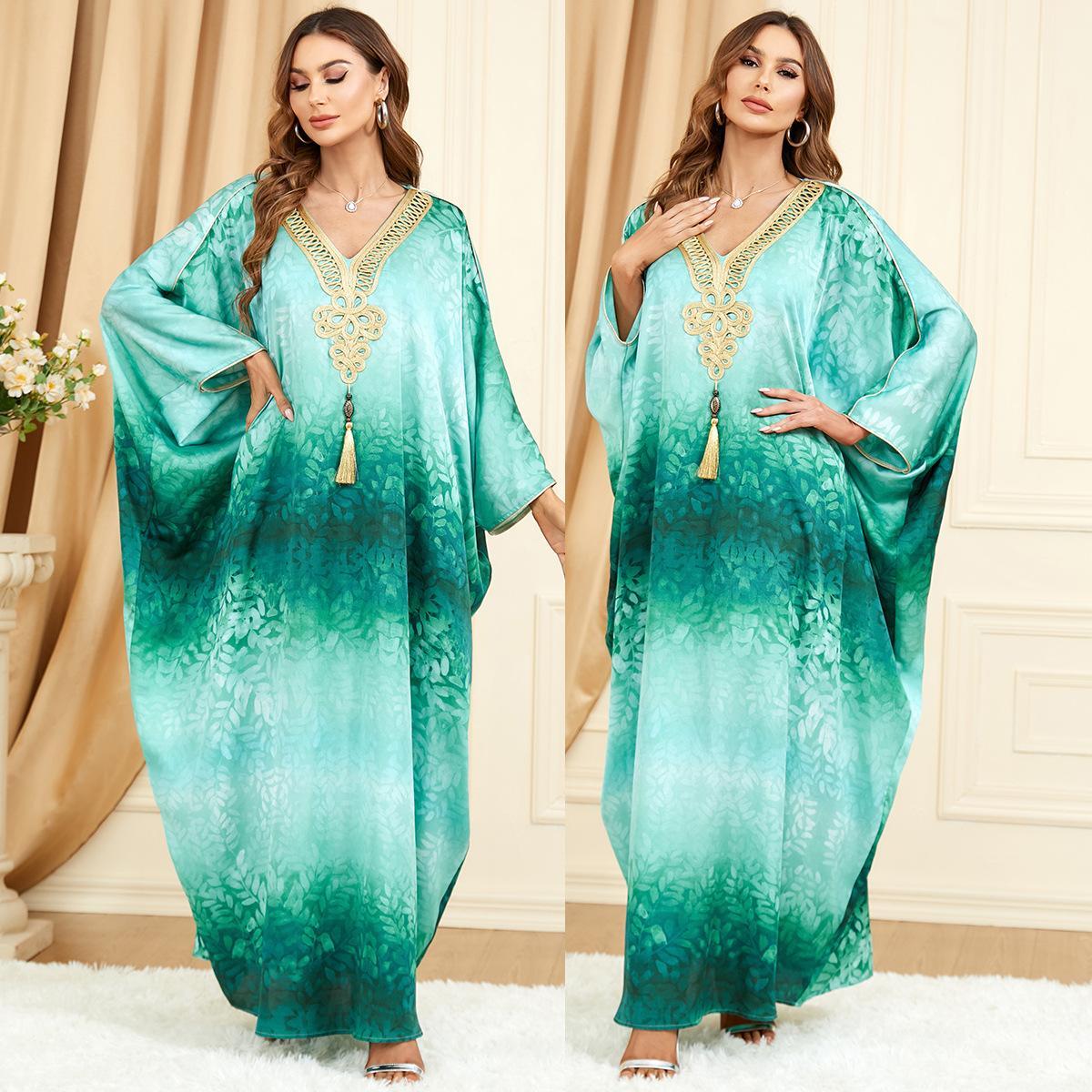 Muslim Abaya Batwing Sleeve Print Loose Dress 3298. - Hiychic