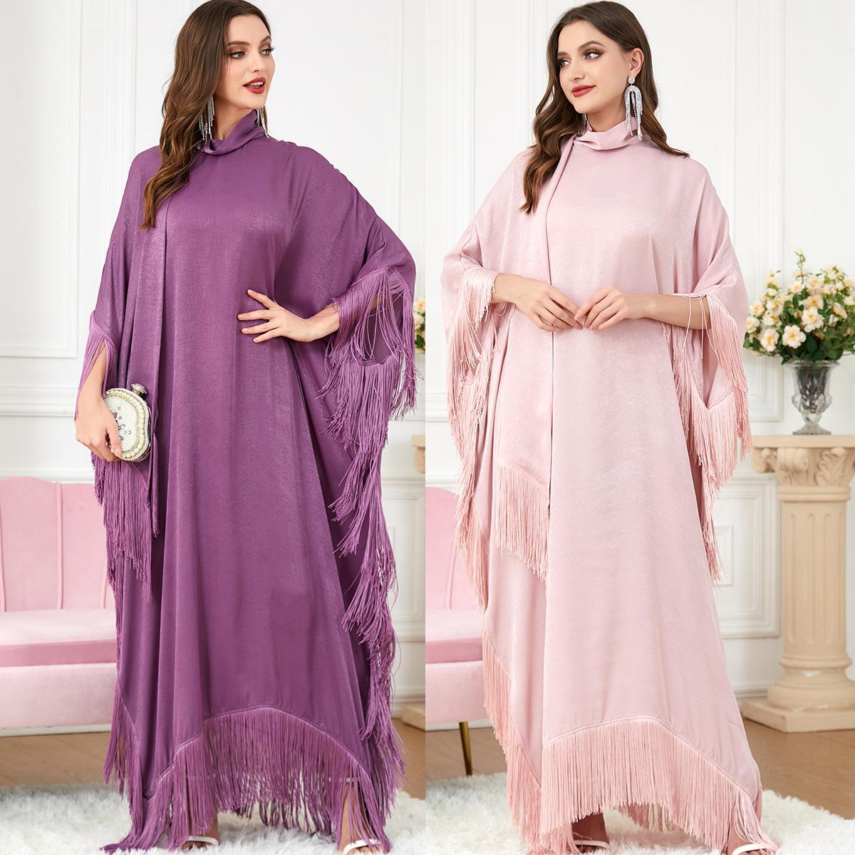 Muslim Abaya Cross Stitching Batwing Sleeve Dress 3297 - Hiychic
