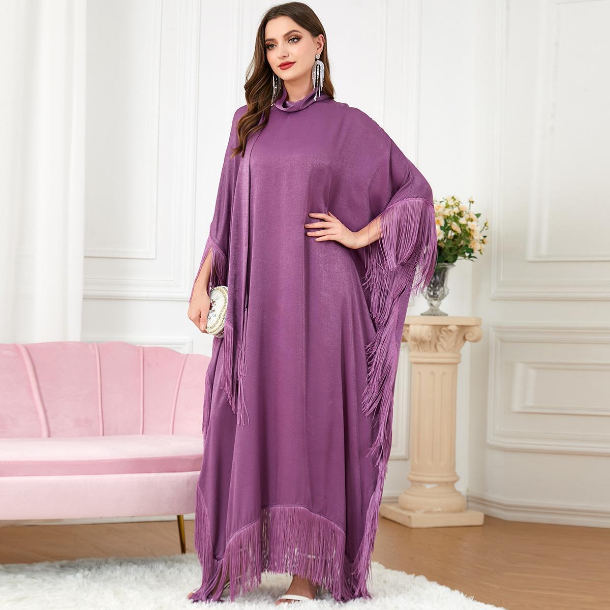 Muslim Abaya Cross Stitching Batwing Sleeve Dress 3297 - Hiychic
