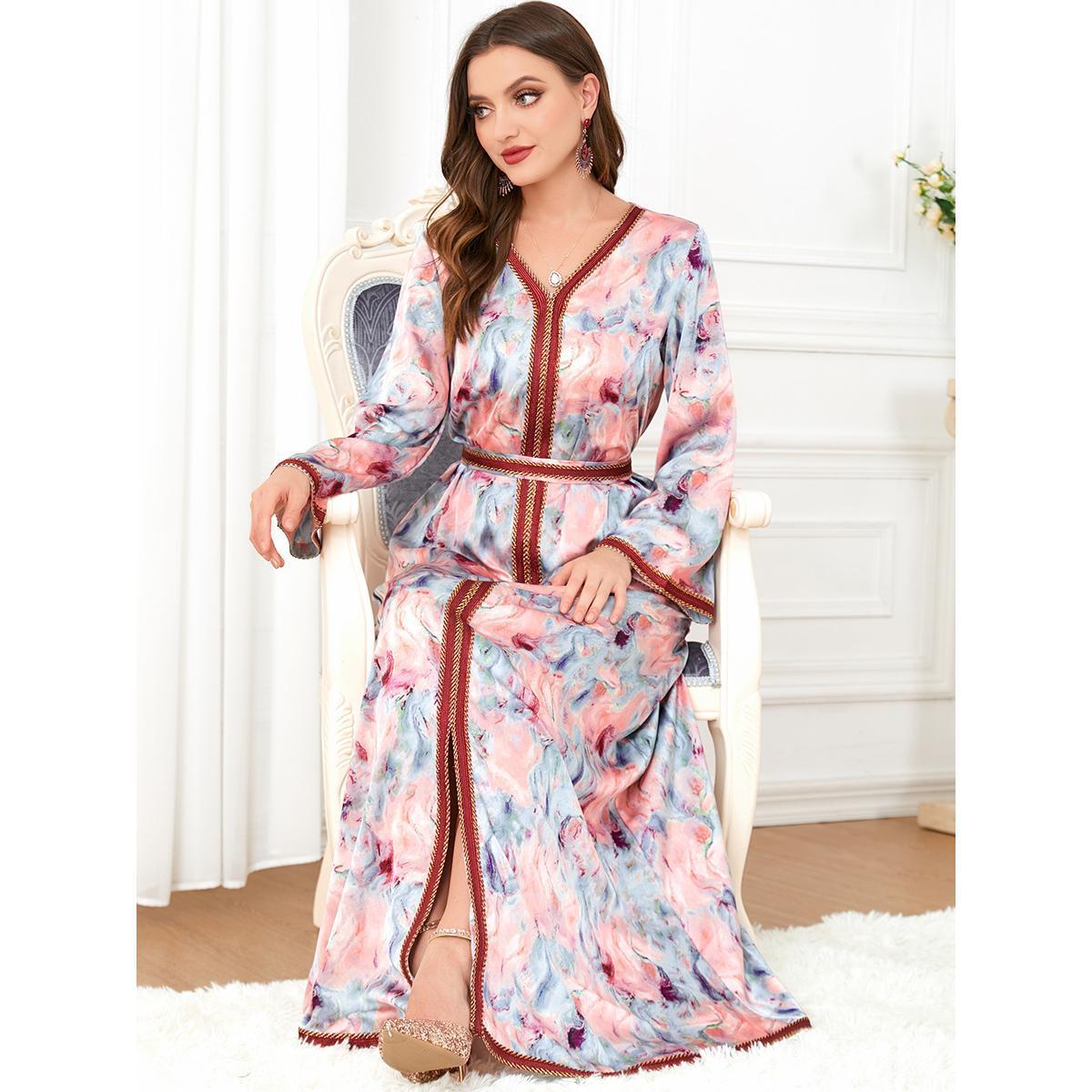 Muslim Abaya Robe Long Sleeve Split Dress 3278. - Hiychic