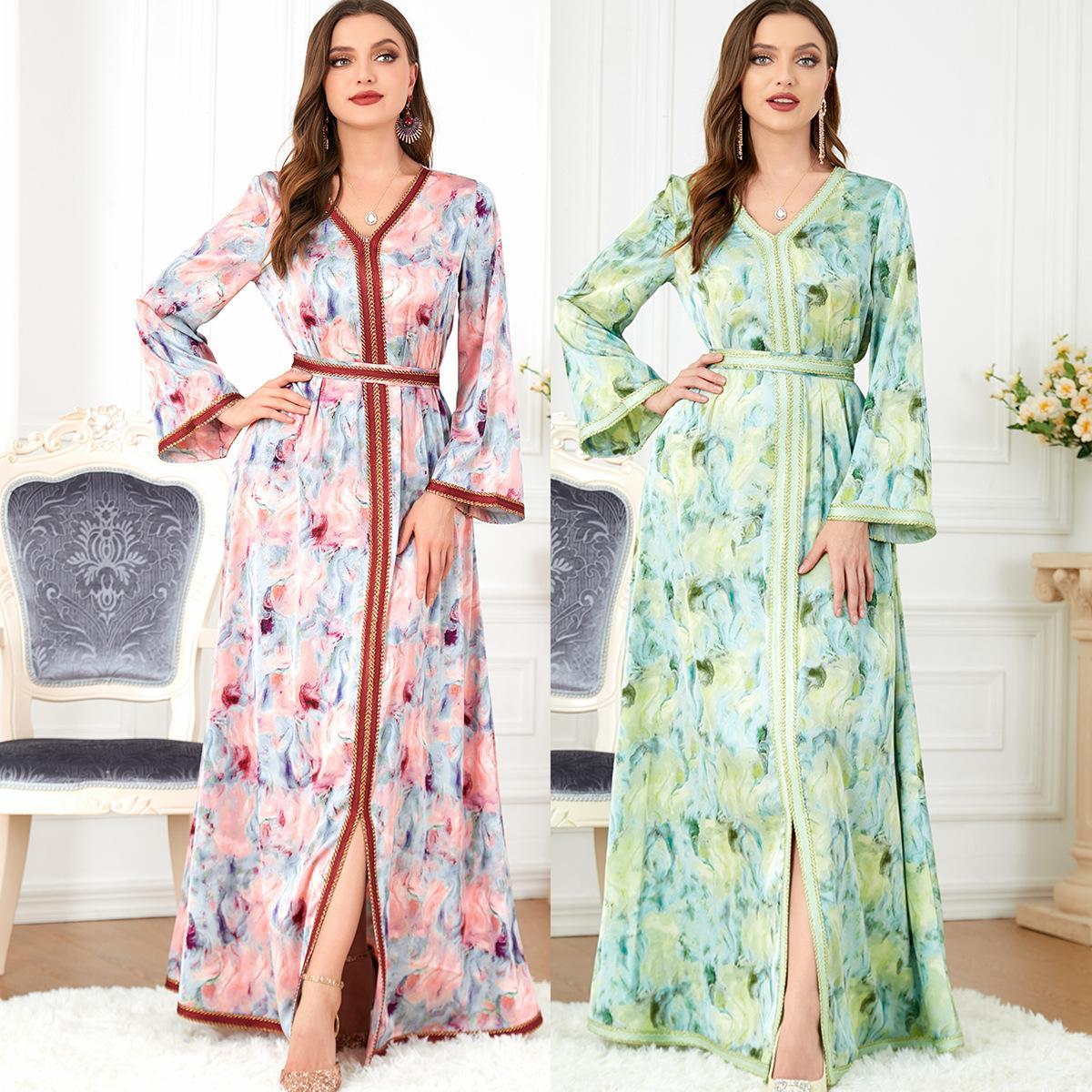 Muslim Abaya Robe Long Sleeve Split Dress 3278. - Hiychic