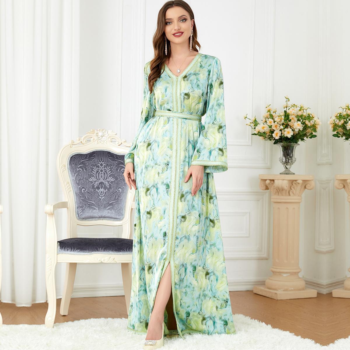 Muslim Abaya Robe Long Sleeve Split Dress 3278. - Hiychic