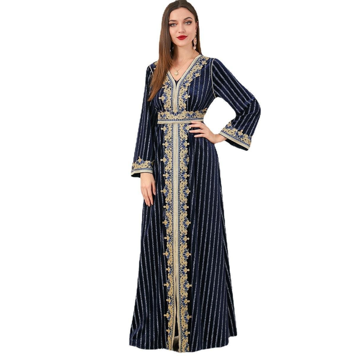 Muslim Abaya Slim-Fit Gilded Velvet Dress 32711 - Hiychic