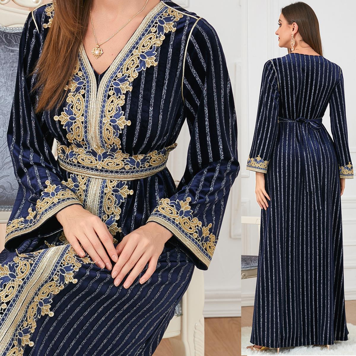 Muslim Abaya Slim-Fit Gilded Velvet Dress 32711 - Hiychic