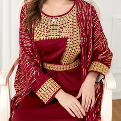 Muslim Abaya Women's Round Neck Embroidered Bronzing Two-Piece Dress - Hiychic