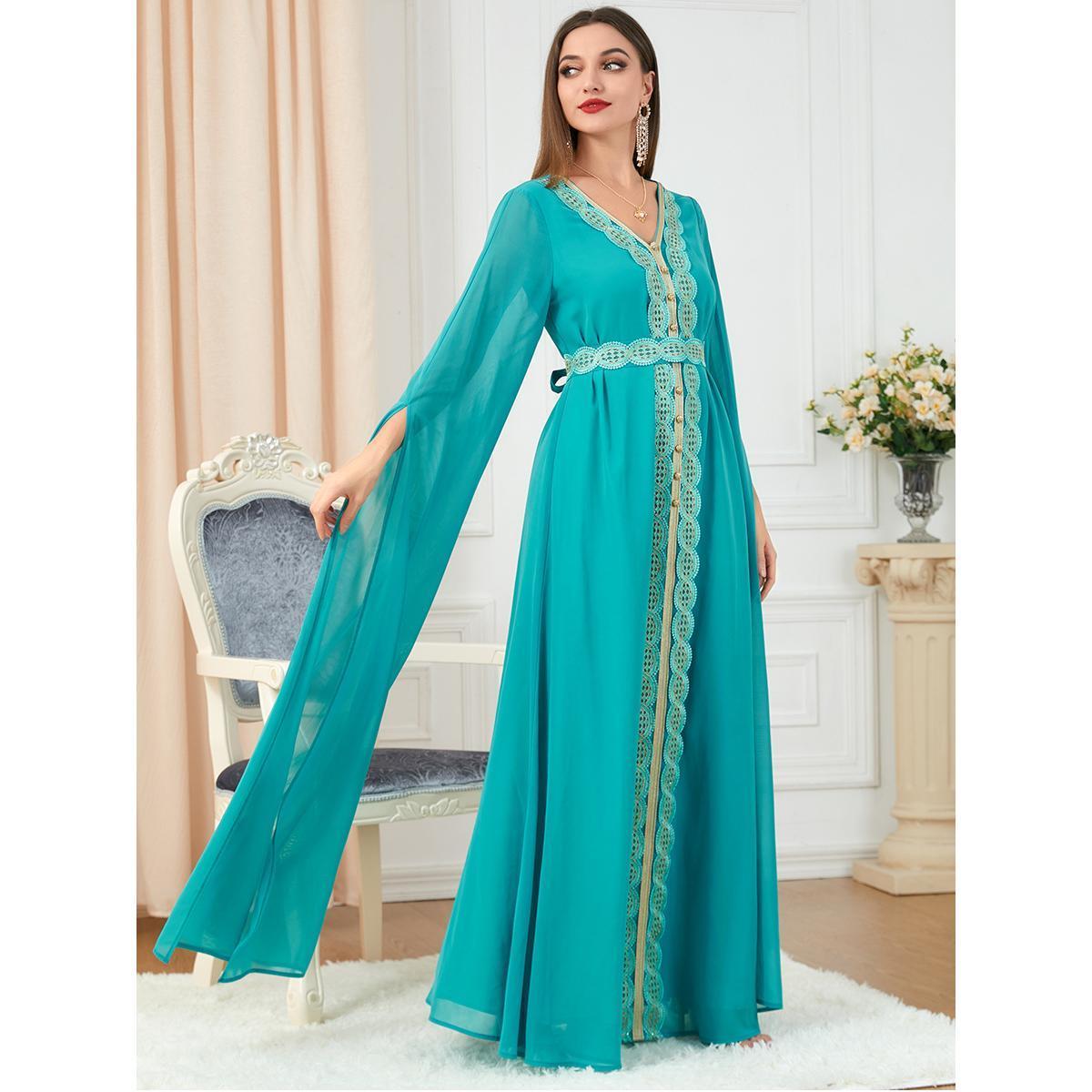 Muslim Chiffon Super Long Sleeve Abaya Dress Dress 3221 - Hiychic