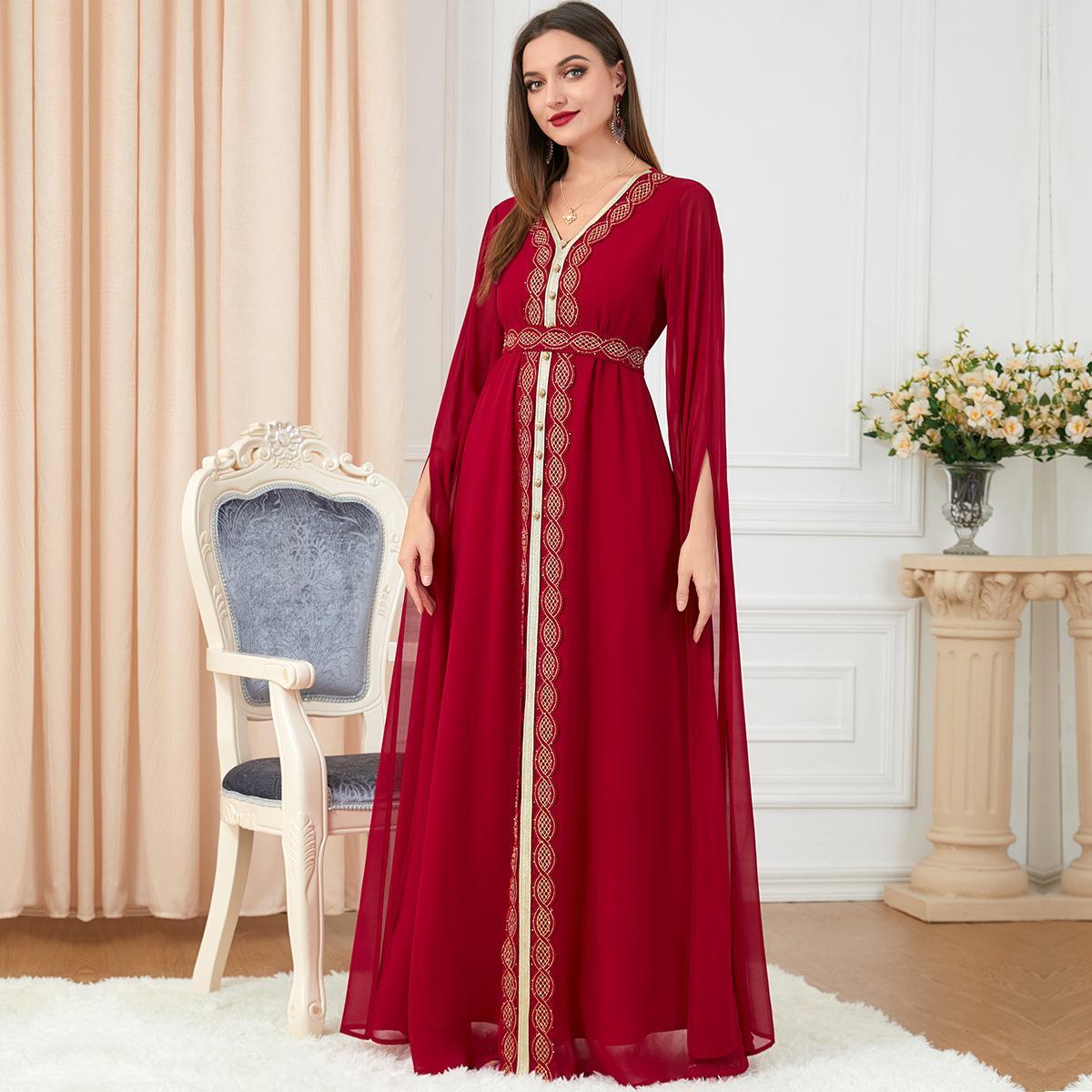 Muslim Chiffon Super Long Sleeve Abaya Dress Dress 3221 - Hiychic