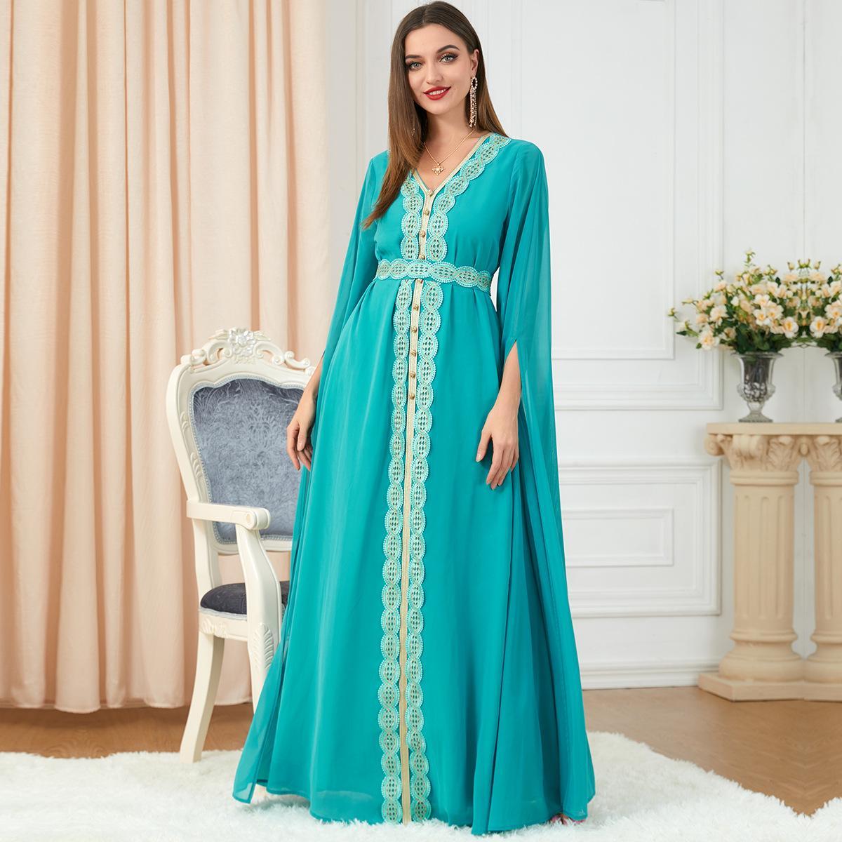Muslim Chiffon Super Long Sleeve Abaya Dress Dress 3221 - Hiychic