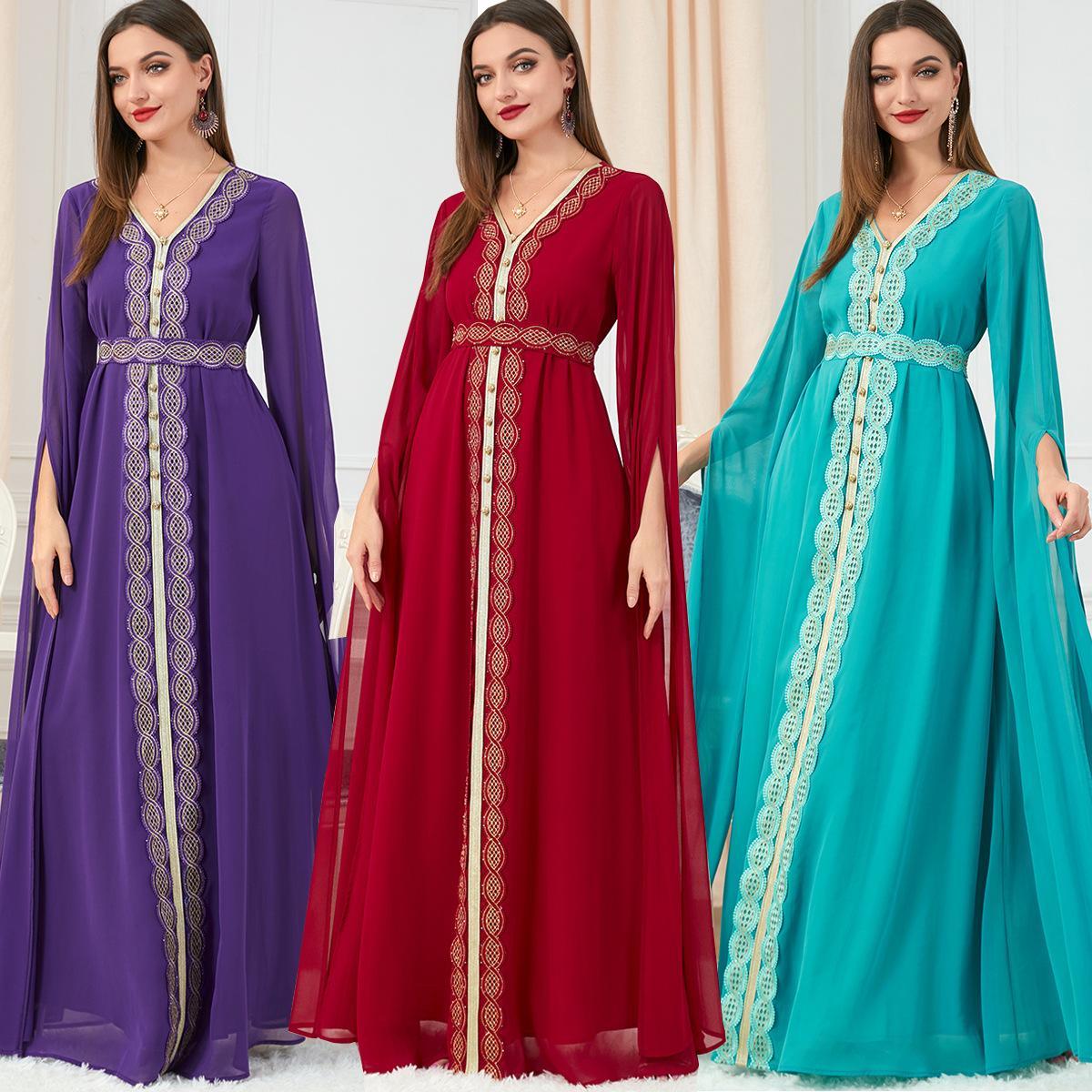 Muslim Chiffon Super Long Sleeve Abaya Dress Dress 3221 - Hiychic