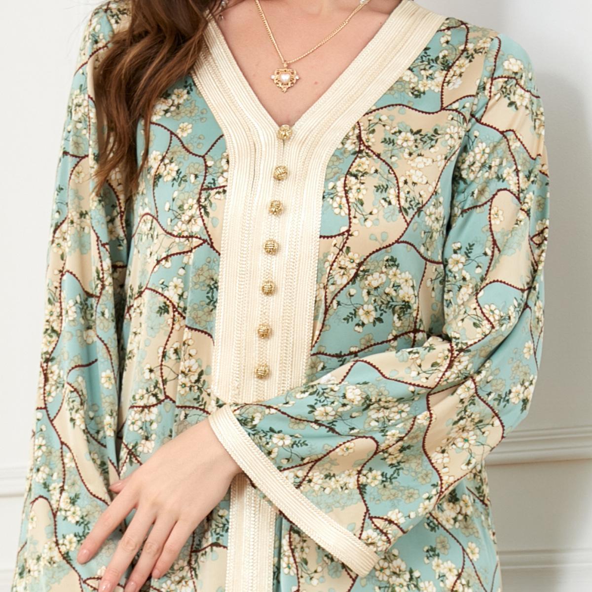 Muslim Djellaba Printed Long Sleeve Dress 3220 - Hiychic