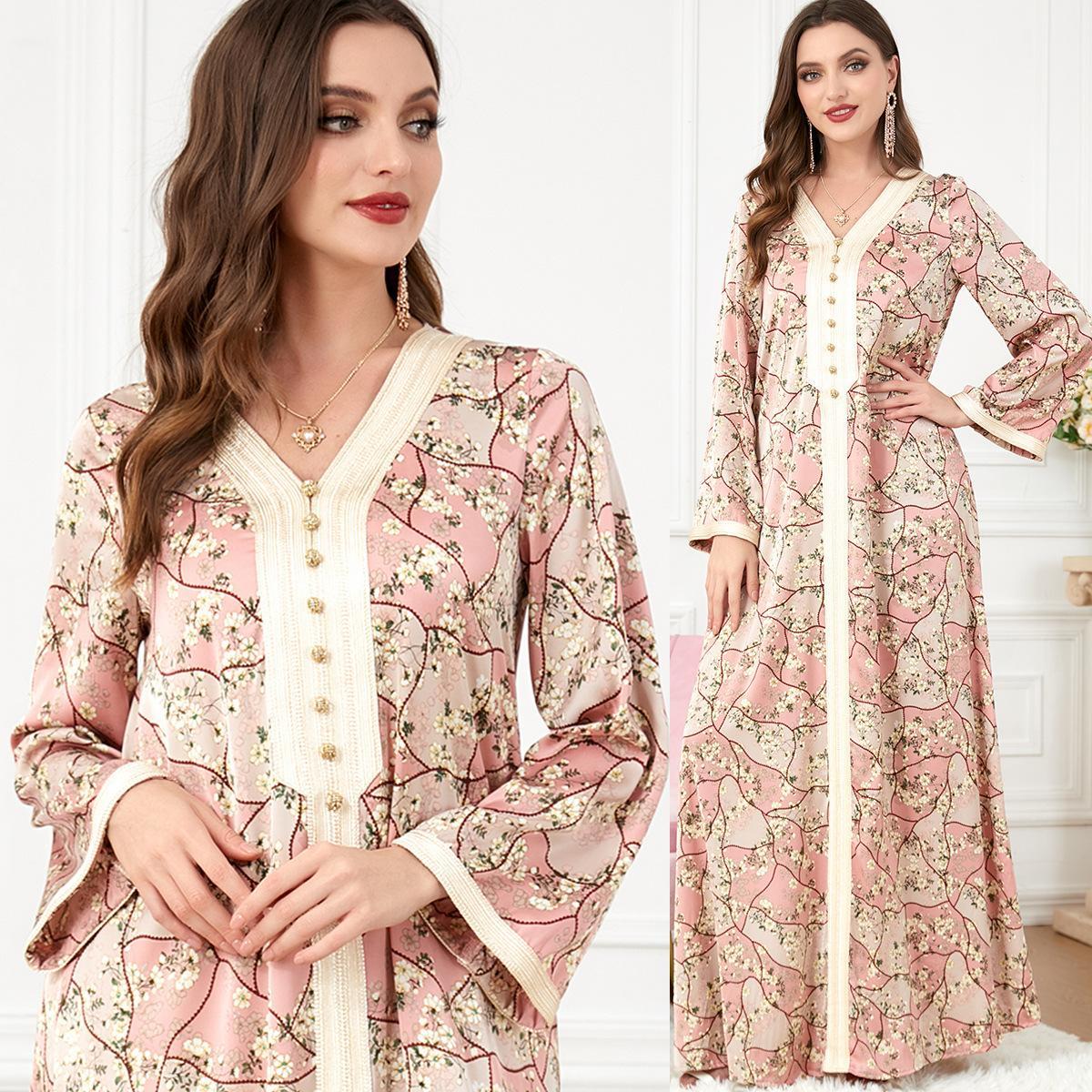 Muslim Djellaba Printed Long Sleeve Dress 3220 - Hiychic