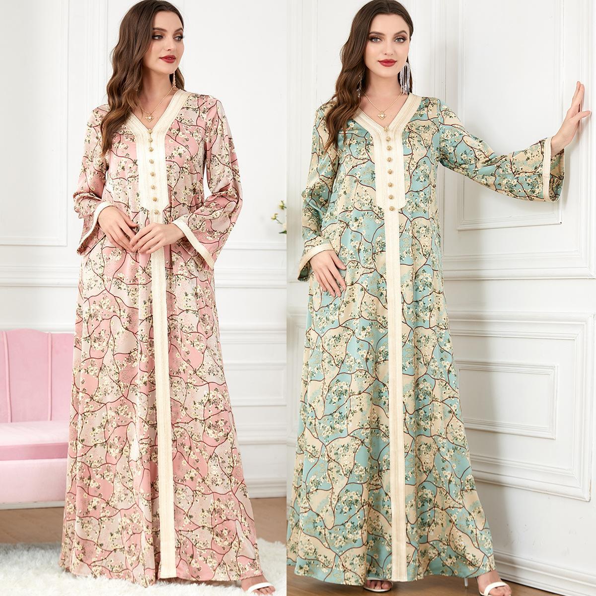 Muslim Djellaba Printed Long Sleeve Dress 3220 - Hiychic