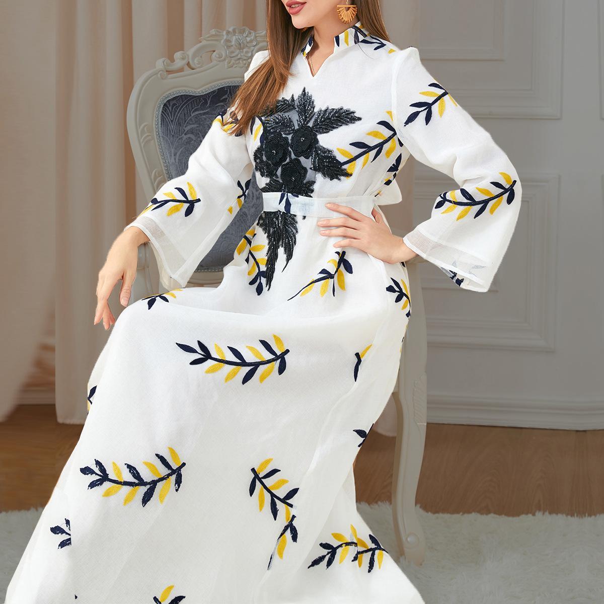 Muslim Embroidered Maxi Dress Abaya Dress 3181 - Hiychic