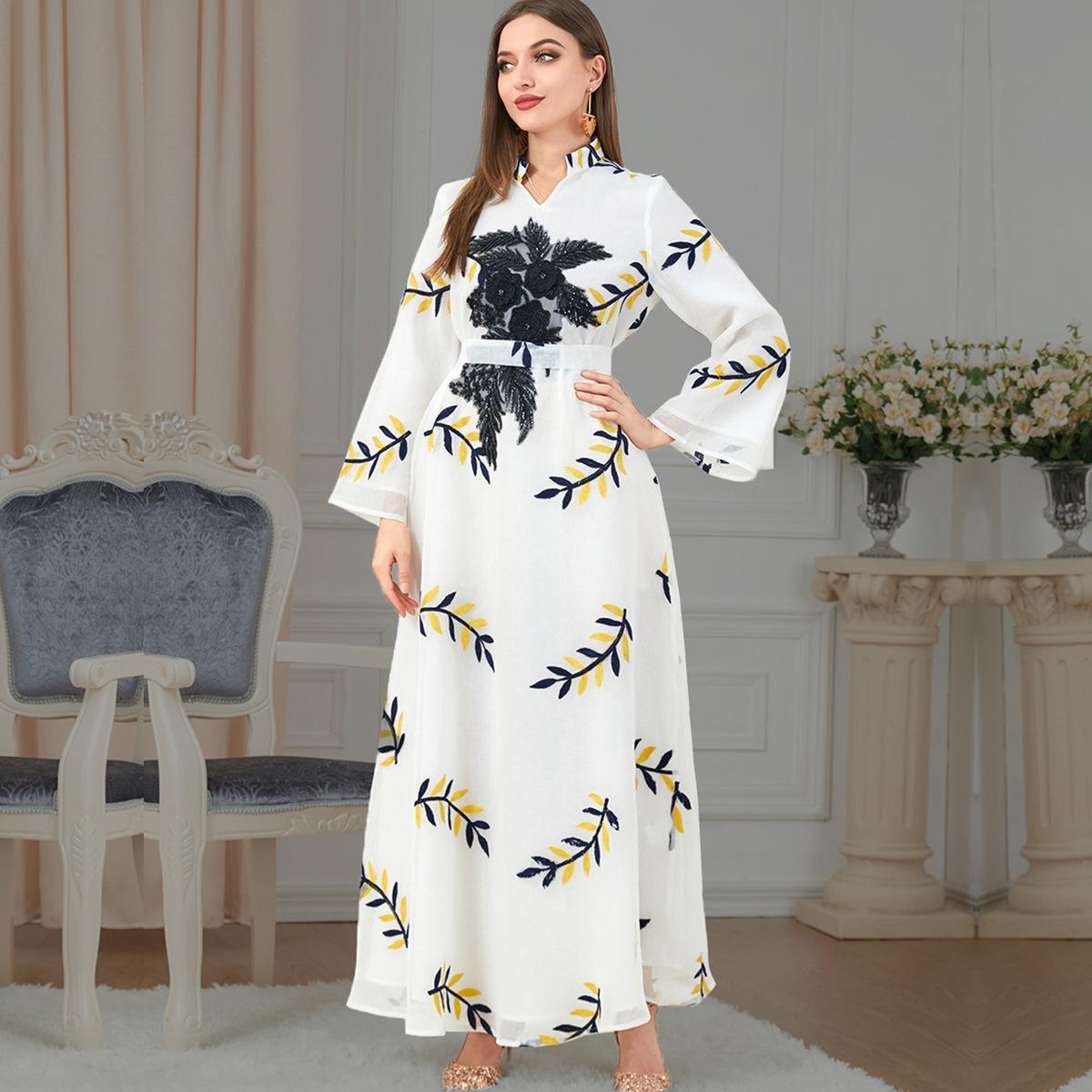 Muslim Embroidered Maxi Dress Abaya Dress 3181 - Hiychic