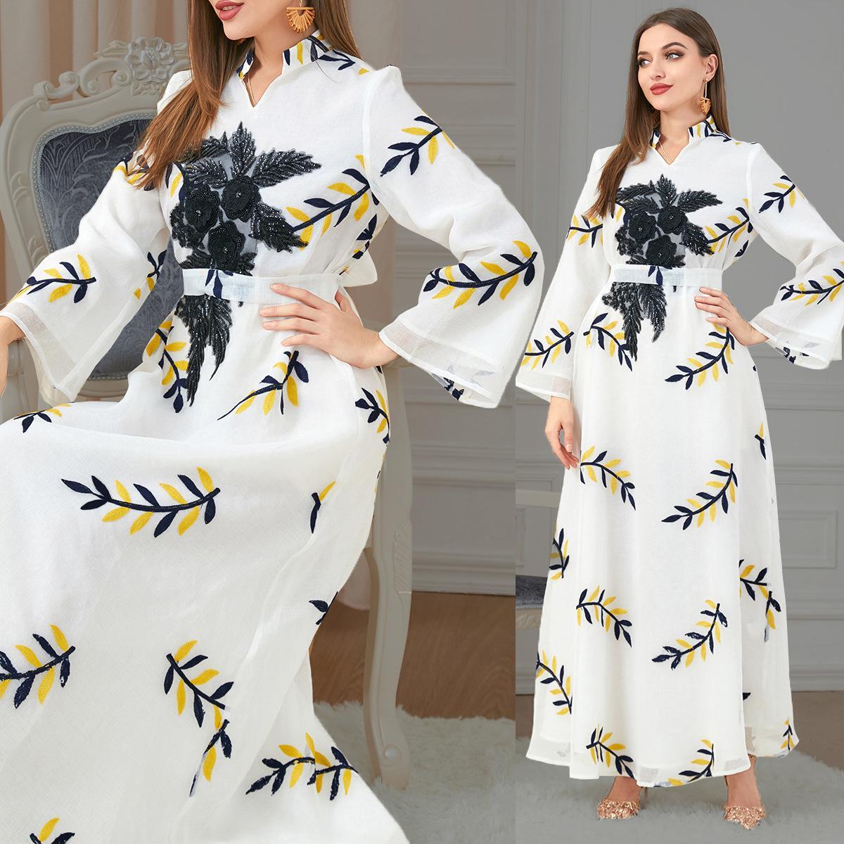 Muslim Embroidered Maxi Dress Abaya Dress 3181 - Hiychic