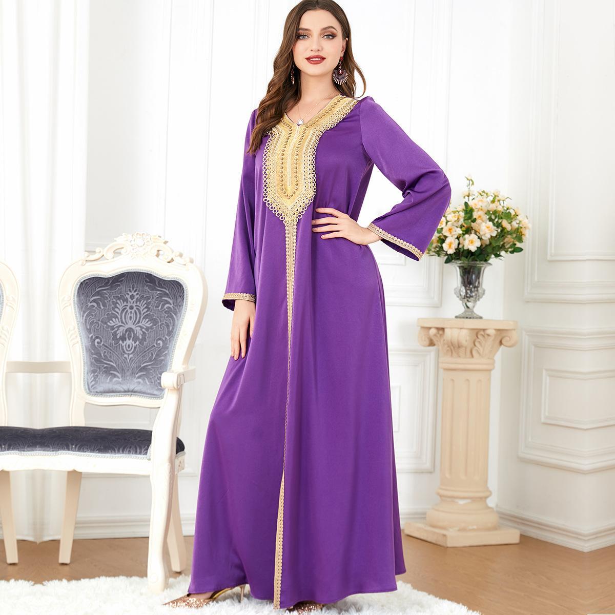 Muslim Fashion Loose Dress Abaya Beaded Robe 3288. - Hiychic