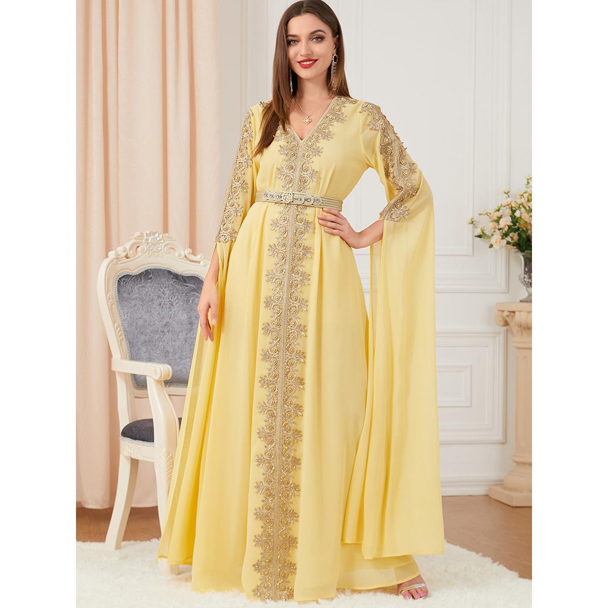 Muslim Fashion Women's Abaya Embroidered Chiffon Dress 3229. - Hiychic