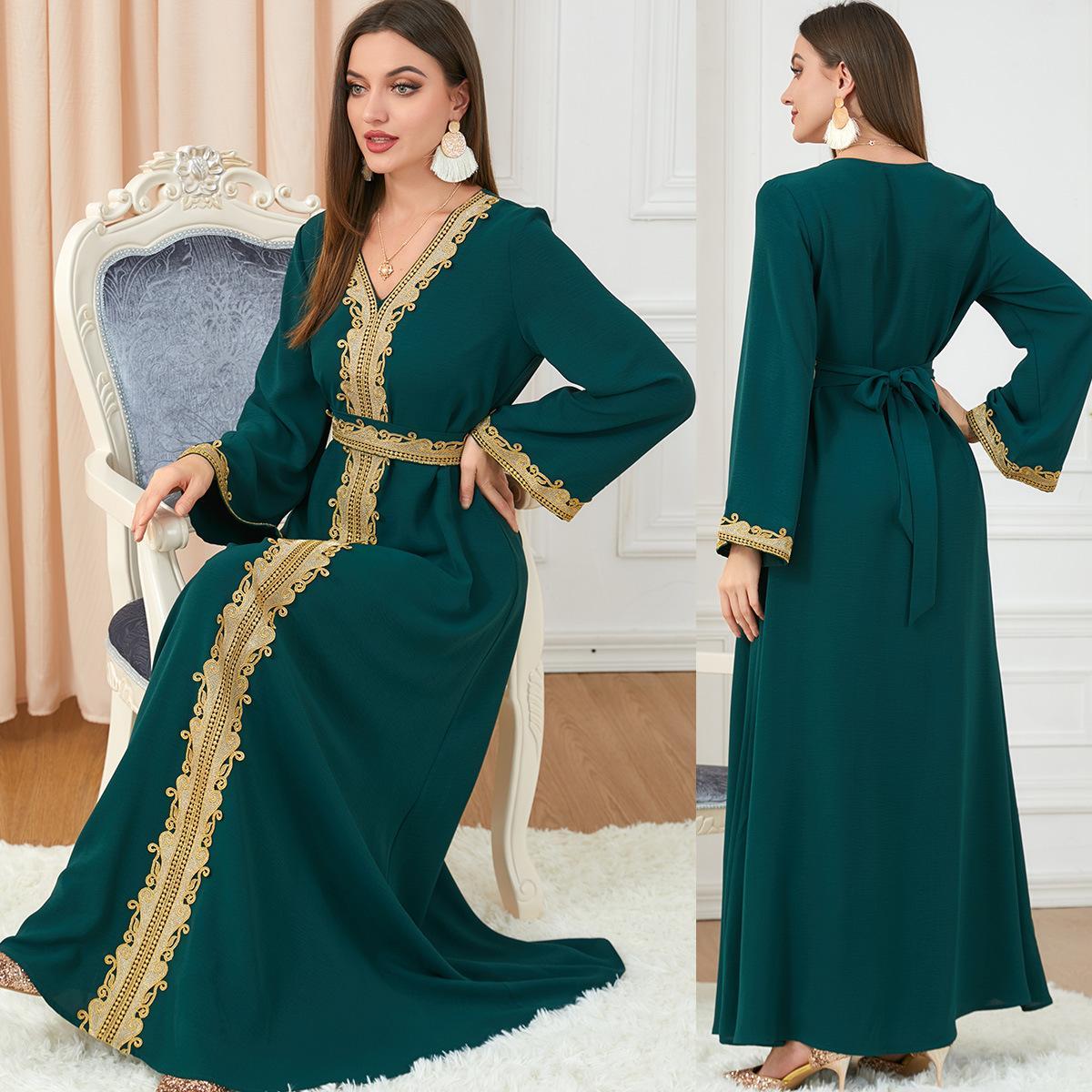 Muslim Fashion Women's Dress Embroidered Abaya Robe 3252 - Hiychic