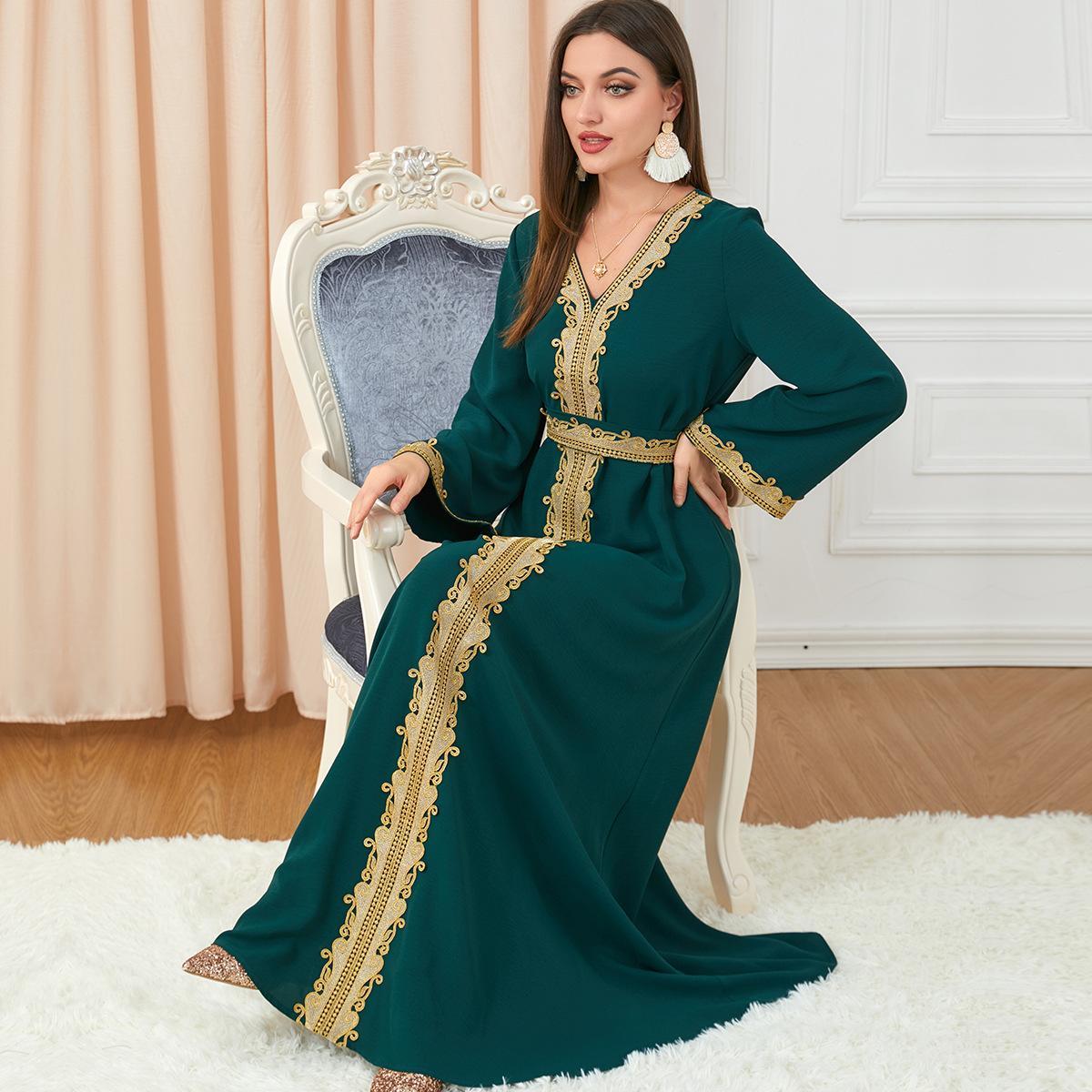 Muslim Fashion Women's Dress Embroidered Abaya Robe 3252 - Hiychic